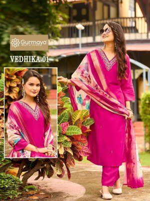 Aanchi Vedhika 1 to 3  Straight Cut Combo Rangeela Silk Fancy Kurti CatalogsDigital Dupatta Wholesale kurti pant with dupatta Catalogs