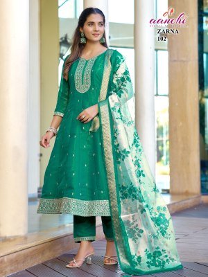 Aanchi Zarna Flair Concept Pure Shimmer 3 Piece Set with Fancy Digital Dupatta Wholesale Ethnic Wear kurti pant with dupatta Catalogs