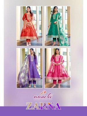 Aanchi Zarna Flair Concept Pure Shimmer 3 Piece Set with Fancy Digital Dupatta Wholesale Ethnic Wear kurti pant with dupatta Catalogs