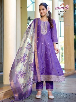 Aanchi Zarna Flair Concept Pure Shimmer 3 Piece Set with Fancy Digital Dupatta Wholesale Ethnic Wear kurti pant with dupatta Catalogs