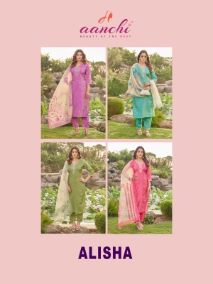 Aanchi by Alisha Roman shimmer 3 pcs set of kurti pant and dupatta catalogue at affordable rate readymade suit catalogs