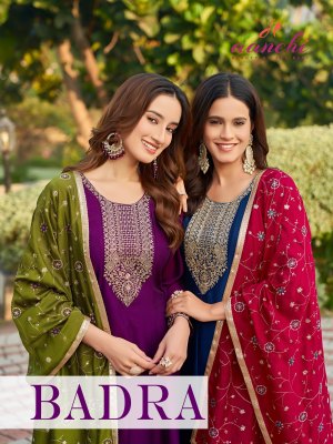 Aanchi by Badra Vichitra silk Designer neck work top bottom and dupatta catalogue Aanchi 