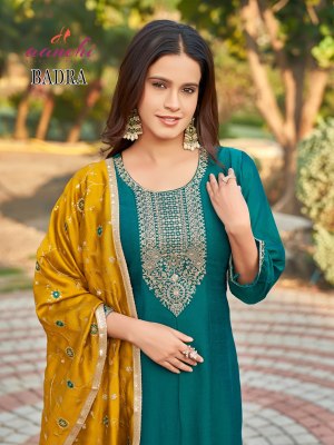Aanchi by Badra Vichitra silk Designer neck work top bottom and dupatta catalogue readymade suit catalogs