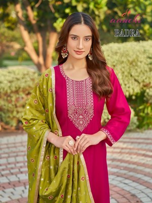 Aanchi by Badra Vichitra silk Designer neck work top bottom and dupatta catalogue readymade suit catalogs
