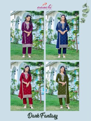 Aanchi kurti by dark fantacy embroidered kurti pant and dupatta catalogue  readymade suit catalogs