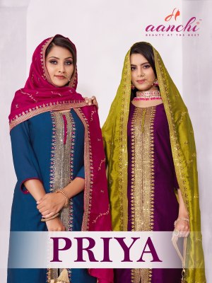 Aanchi kurti by priya vichitra silk top bottom and dupatta catalogue at affordable rate Amavi