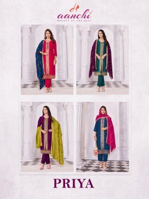 Aanchi kurti by priya vichitra silk top bottom and dupatta catalogue at affordable rate readymade suit catalogs