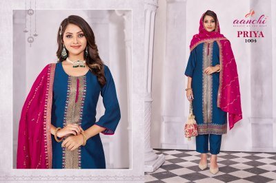 Aanchi kurti by priya vichitra silk top bottom and dupatta catalogue at affordable rate readymade suit catalogs