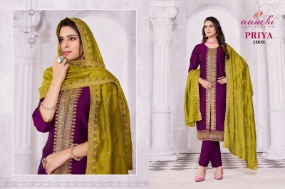 Aanchi kurti by priya vichitra silk top bottom and dupatta catalogue at affordable rate readymade suit catalogs