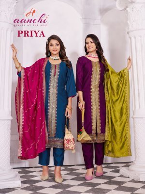 Aanchi kurti by priya vichitra silk top bottom and dupatta catalogue at affordable rate readymade suit catalogs