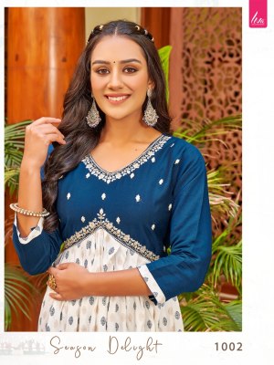 Aanchi kurti present alia cut printed with embroidered work kurti catalogue at wholesale price kurtis catalogs