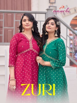 Aanchi kurtis by Zuri fancy alia kurti embroidered kurti pant and dupatta catalogue at low rate Amavi