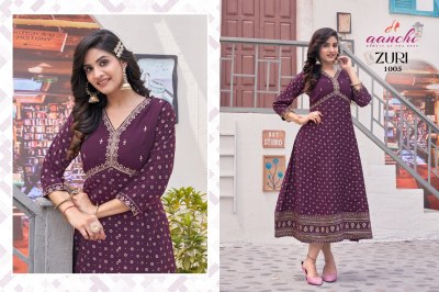 Aanchi kurtis by Zuri fancy alia kurti embroidered kurti pant and dupatta catalogue at low rate readymade suit catalogs