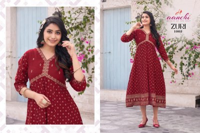 Aanchi kurtis by Zuri fancy alia kurti embroidered kurti pant and dupatta catalogue at low rate readymade suit catalogs