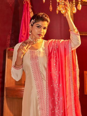 AanchiShree 3 Piece Set Vichitra Silk Top Bottom with Fancy Contrast Dupatta Flair Concept Ethnic Wear Catalogue Wholesale kurtis catalogs