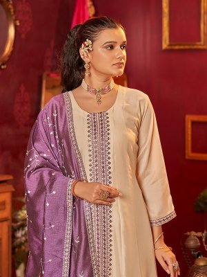 AanchiShree 3 Piece Set Vichitra Silk Top Bottom with Fancy Contrast Dupatta Flair Concept Ethnic Wear Catalogue Wholesale kurtis catalogs