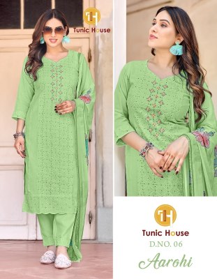 Aarohi by Tunic house Cotton Nazmin digital printed kurti pant and dupatta catalogue Tunic house 