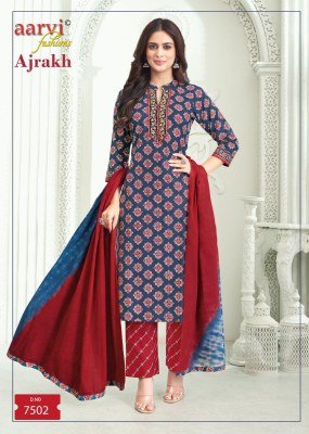 Aarvi Fashion Ajrakh Vol 3 Cotton Salwar Suit with Katha Handwork And Tie Dye Mul Dupatta Festive Collection Wholesale kurtis catalogs