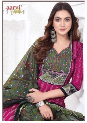 Aarvi Gamthi Vol 11 Pure Cotton Kurti Pant Dupatta Set Kantha Mirror Hand Work Wholesale Ethnic Collection kurti pant with dupatta Catalogs