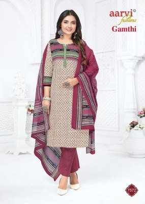 Aarvi Gamthi Vol 12 Cotton Kurti Pant With Dupatta Set Wholesale Rate readymade suit catalogs