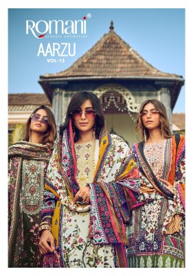 Aarzu vol 13 by Romani Premium Soft Embroidered Dress material catalogue at low rate Romani