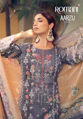 Aarzu vol 14 by Romani Premiume Soft cotton unstitched suit catalogue at affordable rate Romani
