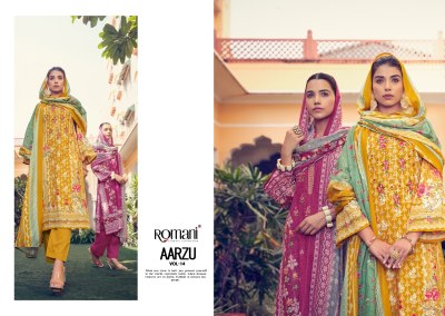 Aarzu vol 14 by Romani Premiume Soft cotton unstitched suit catalogue at affordable rate salwar kameez catalogs