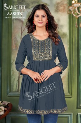 Aashini present Malai reyon with gold embroidered western wear collection at low rate western wear catalogs