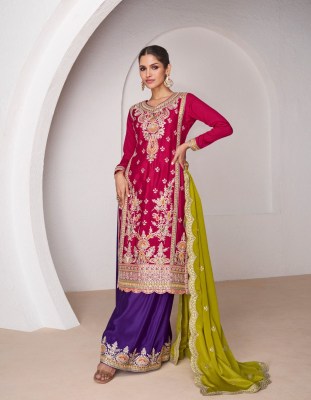 Aashirwad creation by Minali fancy chinon silk embroidered sharara suit catalogue at low rate fancy sharara suit Catalogs