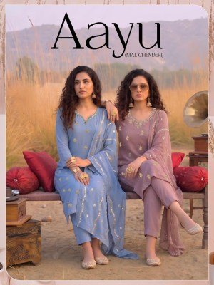 Aayu Heavy Mal Chanderi Kurti Pant with Embroidered Dupatta Set 