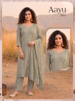 Aayu Heavy Mal Chanderi Kurti Pant with Embroidered Dupatta Set kurti pant with dupatta Catalogs