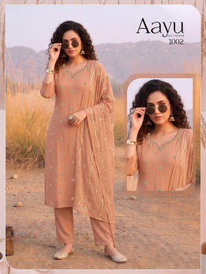 Aayu Heavy Mal Chanderi Kurti Pant with Embroidered Dupatta Set kurti pant with dupatta Catalogs