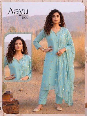 Aayu Heavy Mal Chanderi Kurti Pant with Embroidered Dupatta Set kurti pant with dupatta Catalogs