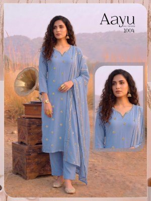 Aayu Heavy Mal Chanderi Kurti Pant with Embroidered Dupatta Set kurti pant with dupatta Catalogs