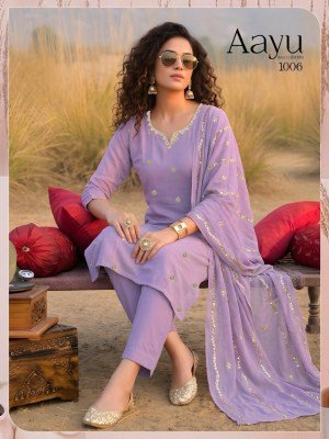 Aayu Heavy Mal Chanderi Kurti Pant with Embroidered Dupatta Set kurti pant with dupatta Catalogs