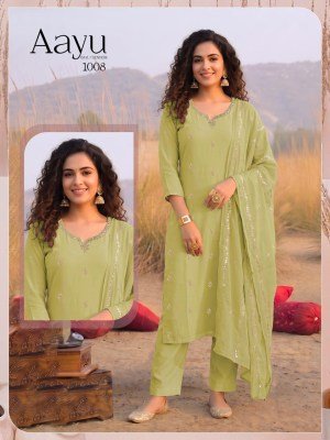 Aayu Heavy Mal Chanderi Kurti Pant with Embroidered Dupatta Set kurti pant with dupatta Catalogs