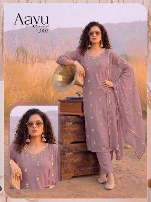 Aayu Heavy Mal Chanderi Kurti Pant with Embroidered Dupatta Set kurti pant with dupatta Catalogs