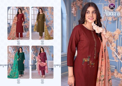 Abeera by Kala Fashion Pure Maslin Dyed embroidered unstitched suit catalogue with low rate dress material catalogs