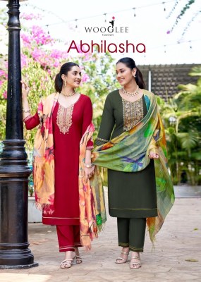 Abhilasha by Wooglee Thread handwork Neck top ottom and dupatta catalogue wholesale catalogs