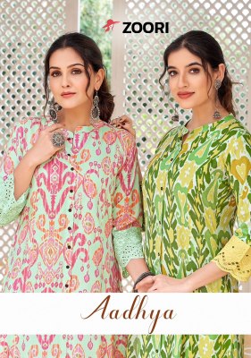 Adhya by Zoori reyon printed lace work kurti catalogue at low price Amavi