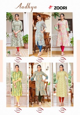 Adhya by Zoori reyon printed lace work kurti catalogue at low price kurtis catalogs