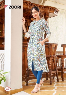 Adhya by Zoori reyon printed lace work kurti catalogue at low price kurtis catalogs