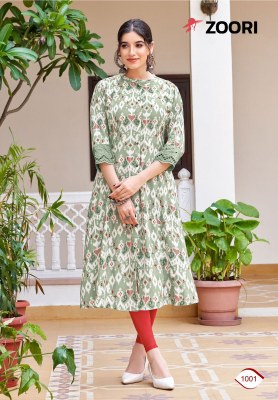 Adhya by Zoori reyon printed lace work kurti catalogue at low price kurtis catalogs