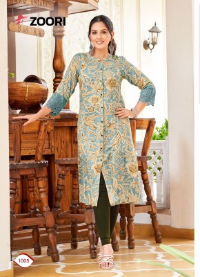 Adhya by Zoori reyon printed lace work kurti catalogue at low price kurtis catalogs
