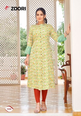Adhya by Zoori reyon printed lace work kurti catalogue at low price kurtis catalogs