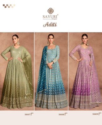 Aditi by Sayuri designer Real Georgette Heavy work embroidered gown catalogue at affordable rate  gown catalogs