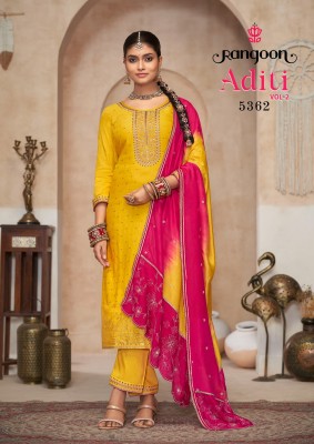 Aditi vol 2 by Rangoon pure silk embroidered designer readymade suit catalogue at low rate readymade suit catalogs