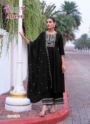 Afreen vol 1 by Mystic 9 Premium quality viscorse embroidered top bottom and dupatta collection with low price readymade suit catalogs