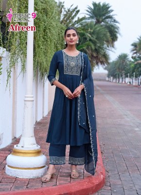 Afreen vol 1 by Mystic 9 Premium quality viscorse embroidered top bottom and dupatta collection with low price readymade suit catalogs