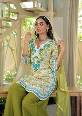 Afsana Sargi Berlin Cotton Printed Kurta Palazzo Set with Nazneen Shaded Dupatta 